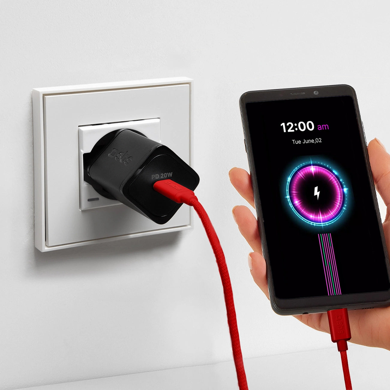 SBS TECABLETISSUETCCR USB-C - USB-C 1.5m 60W Braided Cable - Red_4