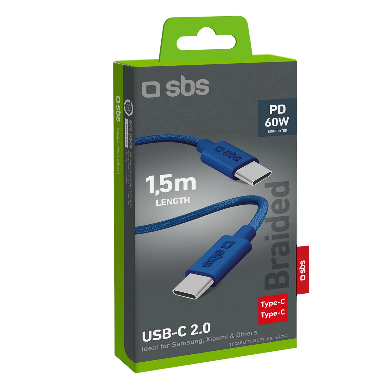 SBS TECABLETISSUETCCB USB-C - USB-C 1.5m 60W braided cable - blue_1