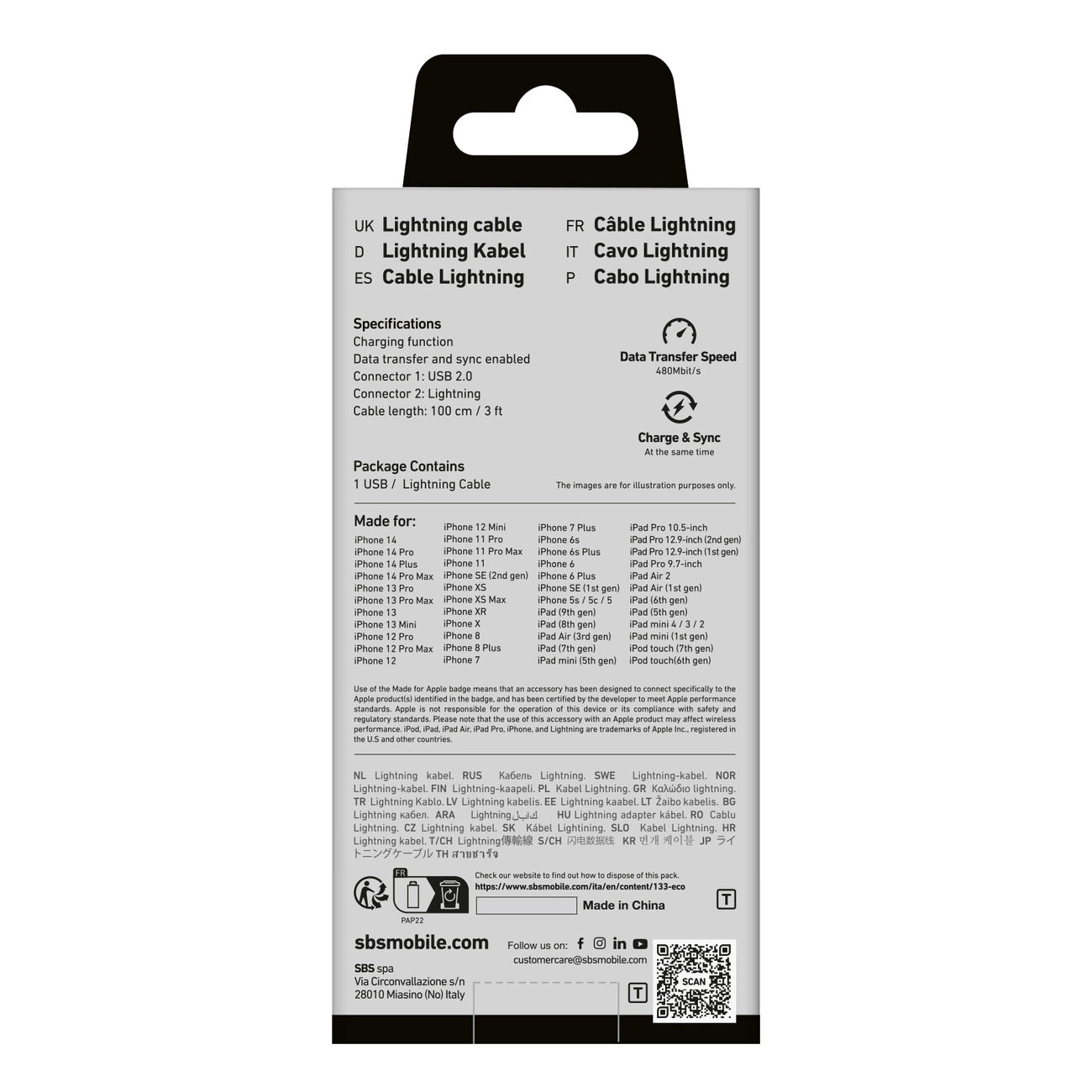 SBS TECABLEUSBIP589A USB-A - Lightning Cable - Blue_1