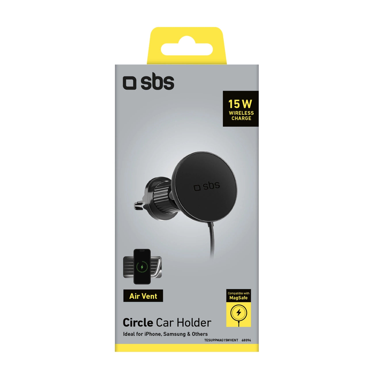 Smartphone holder with infusion charger SBS TESUPPMAG15WVENT compatible with MagSafe - black_1