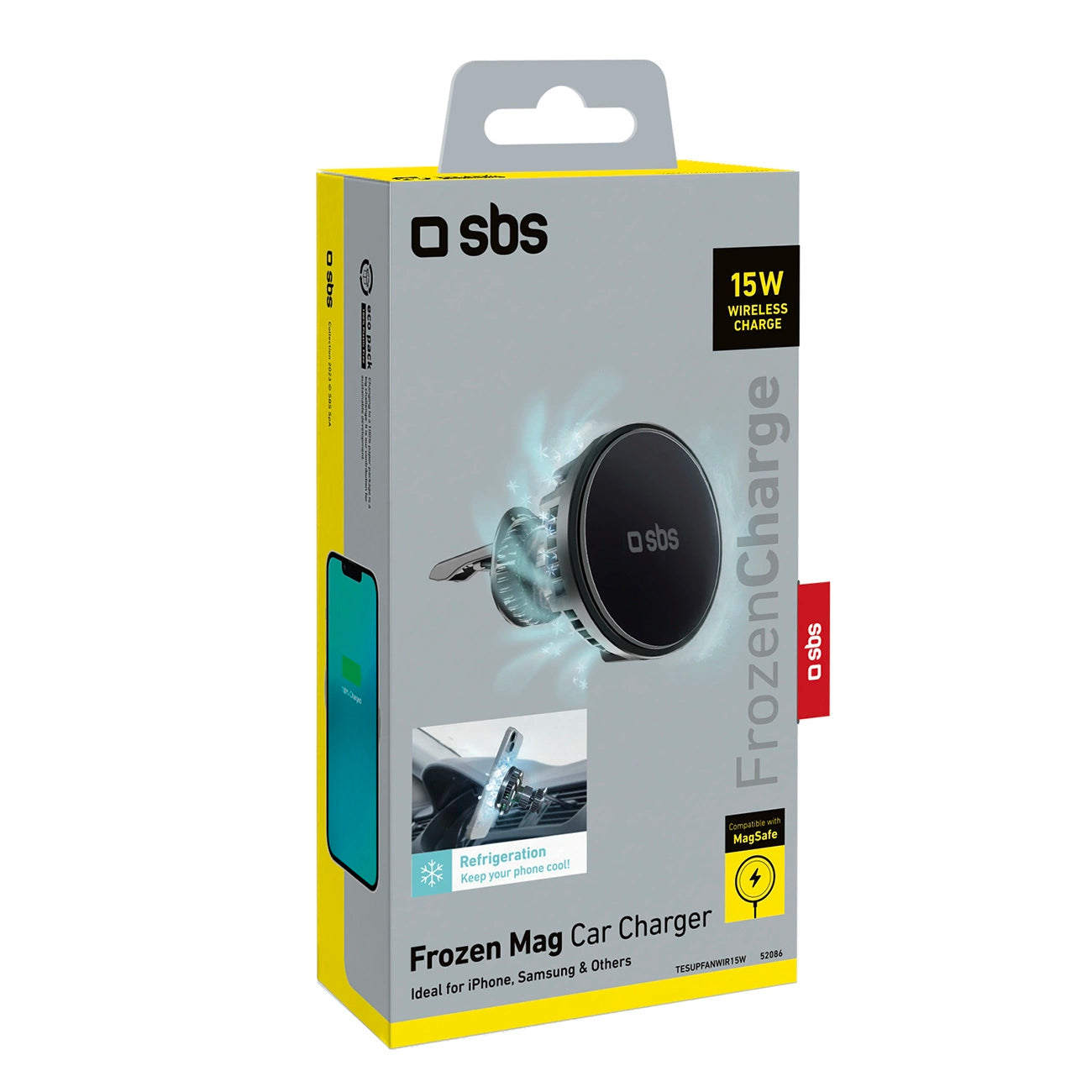 Smartphone holder with inductive charger SBS TESUPFANWIR15W 15W for air vent, with cooling - black_2