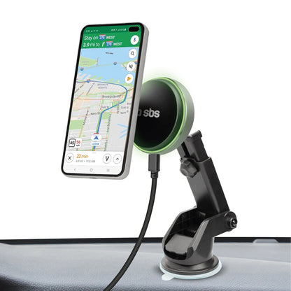 SBS TESUPMAGEXTWIR15W Telescopic Smartphone Holder with Wireless Charger, MagSafe Compatible, for Windshield and Dashboard - Black_2