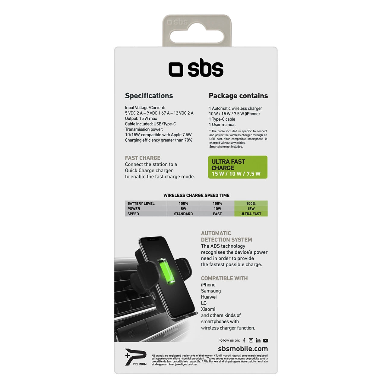 SBS TESUPWIR15WAUT smartphone holder with wireless charger for air vent - black_4