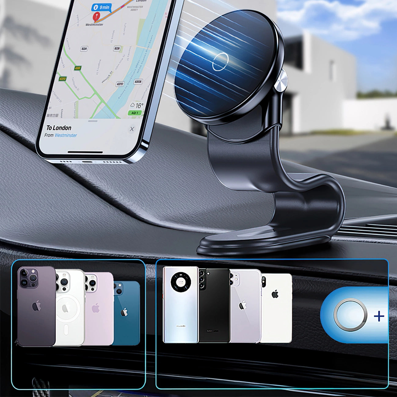 Wozinsky WCZ2Y2S Magnetic Car Holder with 15W MagSafe Inductive Charger for Car Cockpit - Black_3