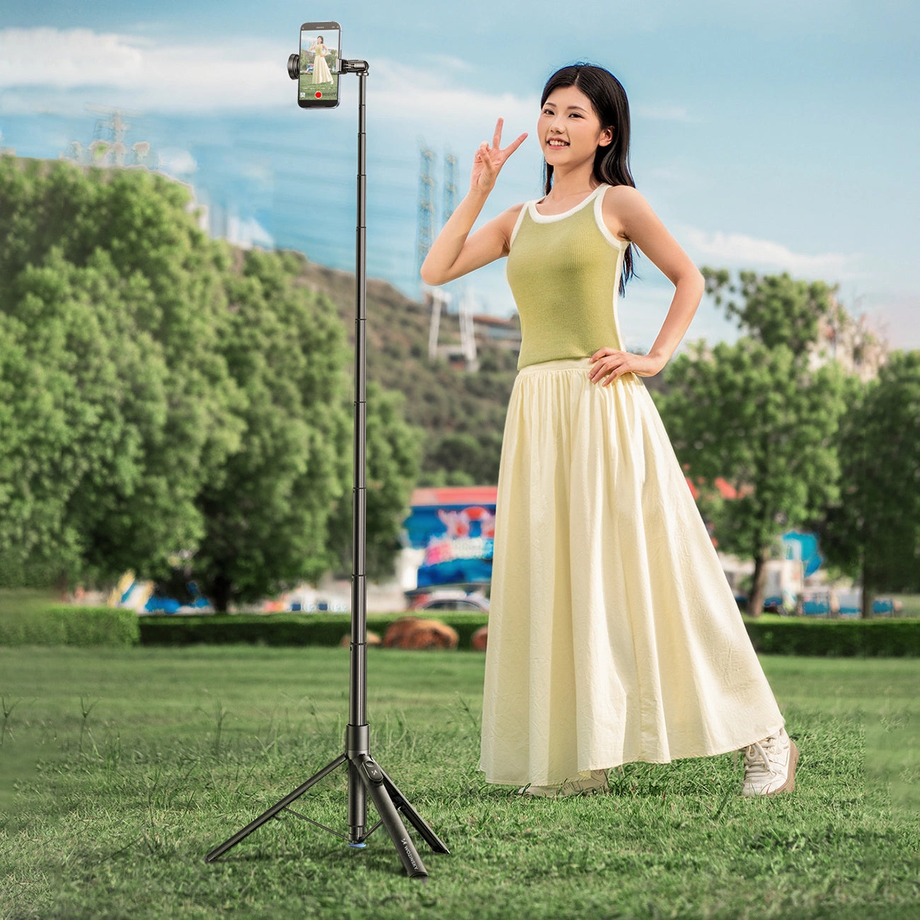 Selfie stick Wozinsky WRZP1 with automatically extendable legs, tripod function, 1.7m - black_10