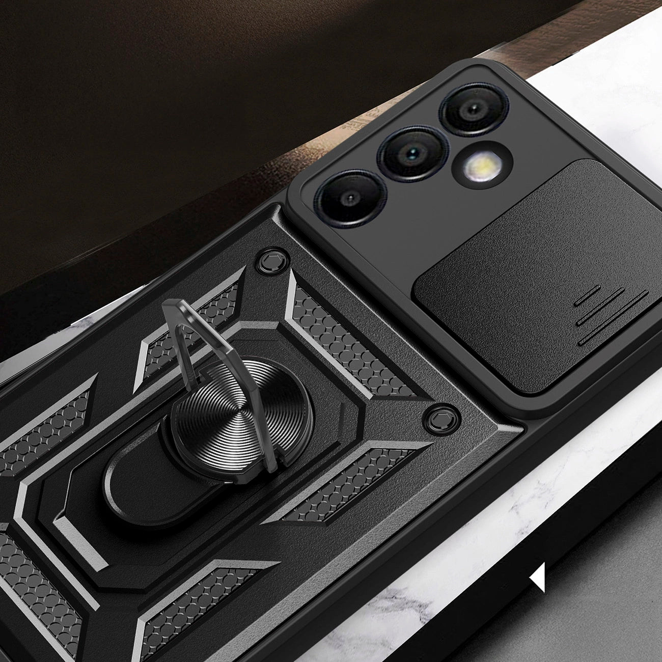 Hybrid Armor Camshield with Stand and Camera Cover for Samsung Galaxy A36 - Black_2
