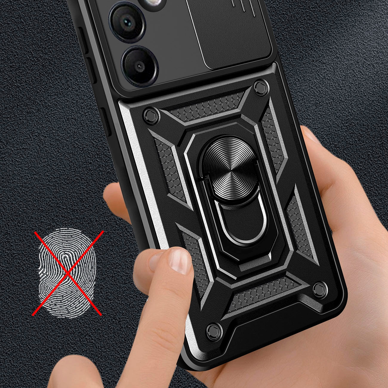 Hybrid Armor Camshield with Stand and Camera Cover for Samsung Galaxy A36 - Black_4