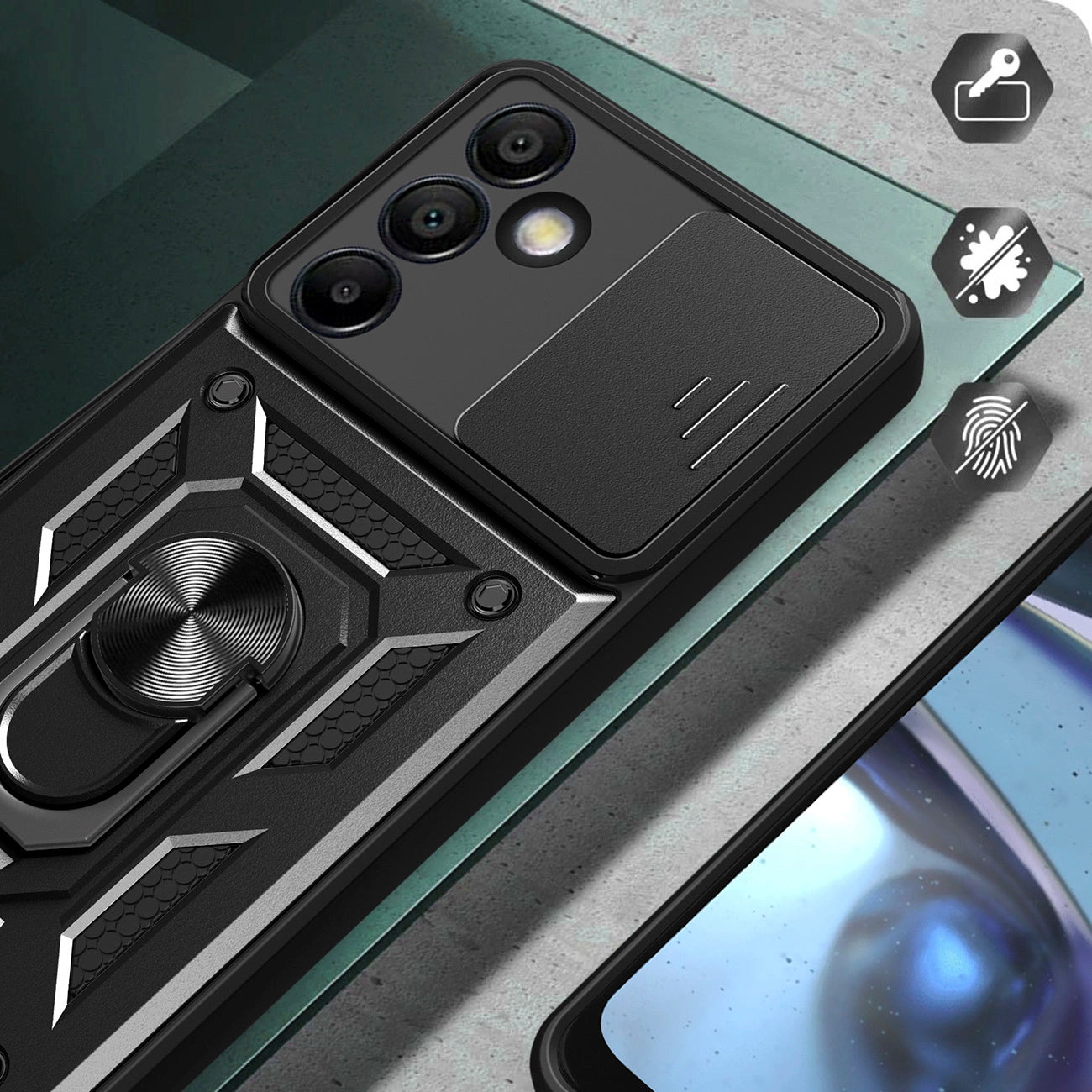 Hybrid Armor Camshield with Stand and Camera Cover for Samsung Galaxy A36 - Black_5