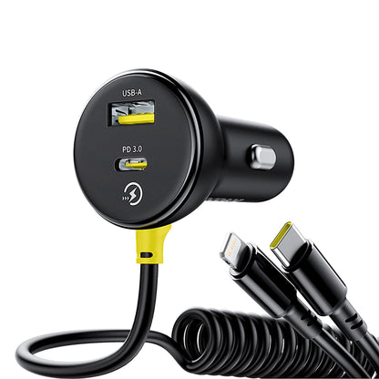 Baseus Circular 60W USB-A + USB-C Car Charger with Built-in Lightning + USB-C Cable 1.4m - Black_2
