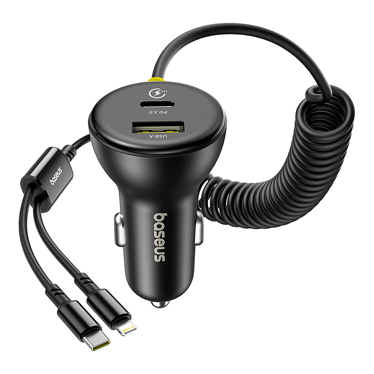 Baseus Circular 60W USB-A + USB-C Car Charger with Built-in Lightning + USB-C Cable 1.4m - Black_3