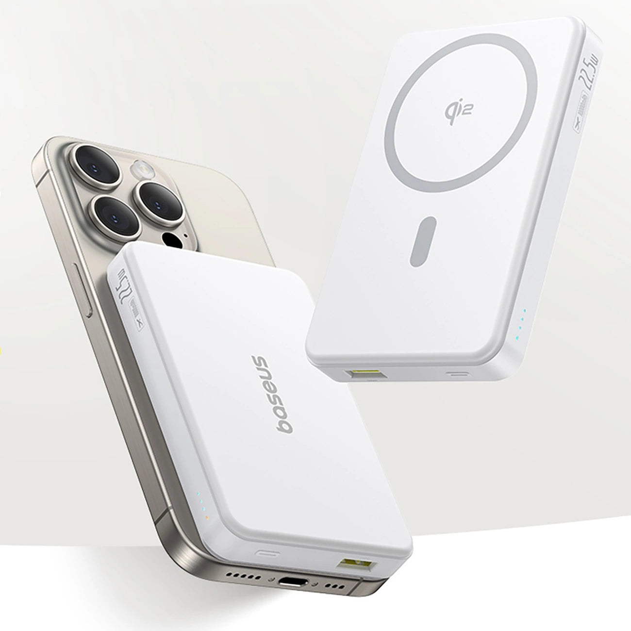 Baseus Airpow II 10000mAh Qi2 Power Bank with MagSafe 22.5W with Baseus Simple Series USB-C Cable - USB-C 20V/3A (30cm) - White_1