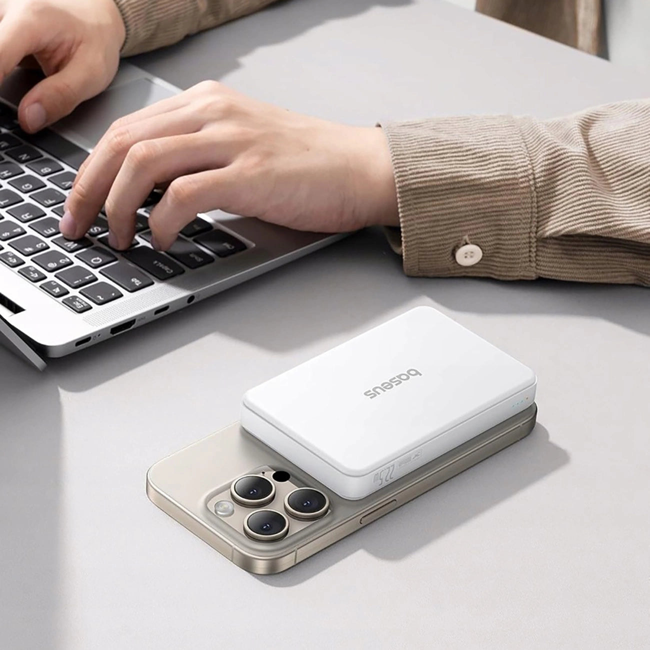Baseus Airpow II 10000mAh Qi2 Power Bank with MagSafe 22.5W with Baseus Simple Series USB-C Cable - USB-C 20V/3A (30cm) - White_2