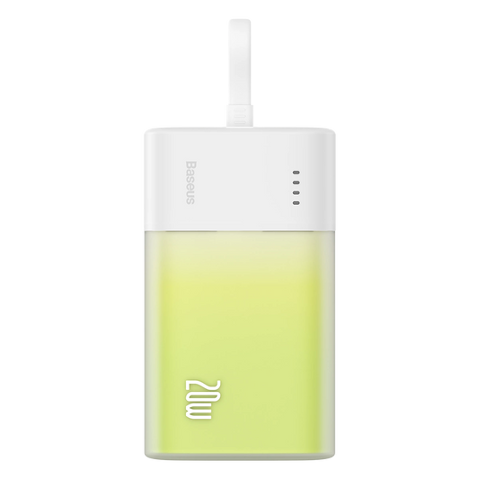 Baseus Popsicle 5200mAh 20W Powerbank with Built-in Lightning Cable (+ White Baseus Simple USB-C - USB-C 60W/20V/3A/30cm Cable) - White-Green_0