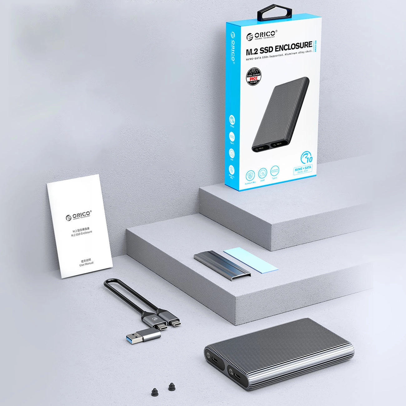 Kieszeń dyskowa podwójna Orico AM2C3-2SN na dwa dyski M.2 SATA+NVME USB-C 3.2 6Gb/s / 10Gb/s - szara_5