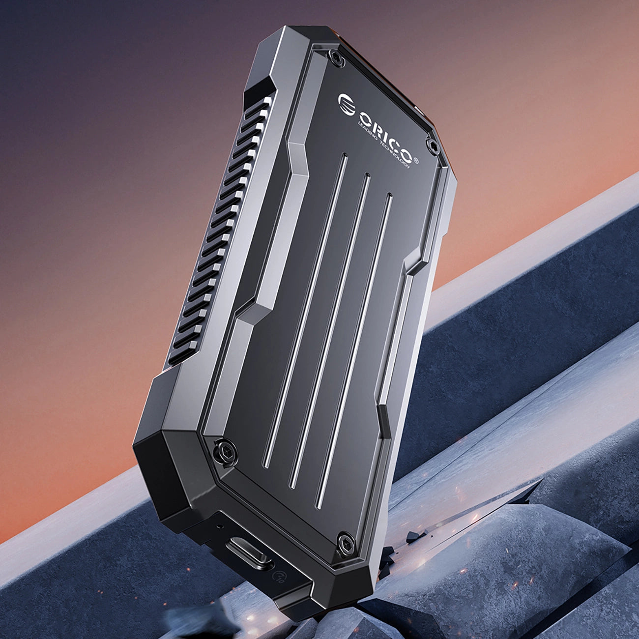 Orico OXS2C3-G2 M.2 NVMe/SATA SSD USB-C 3.2 Tactical Reinforced Disk Caddy - Gray_1