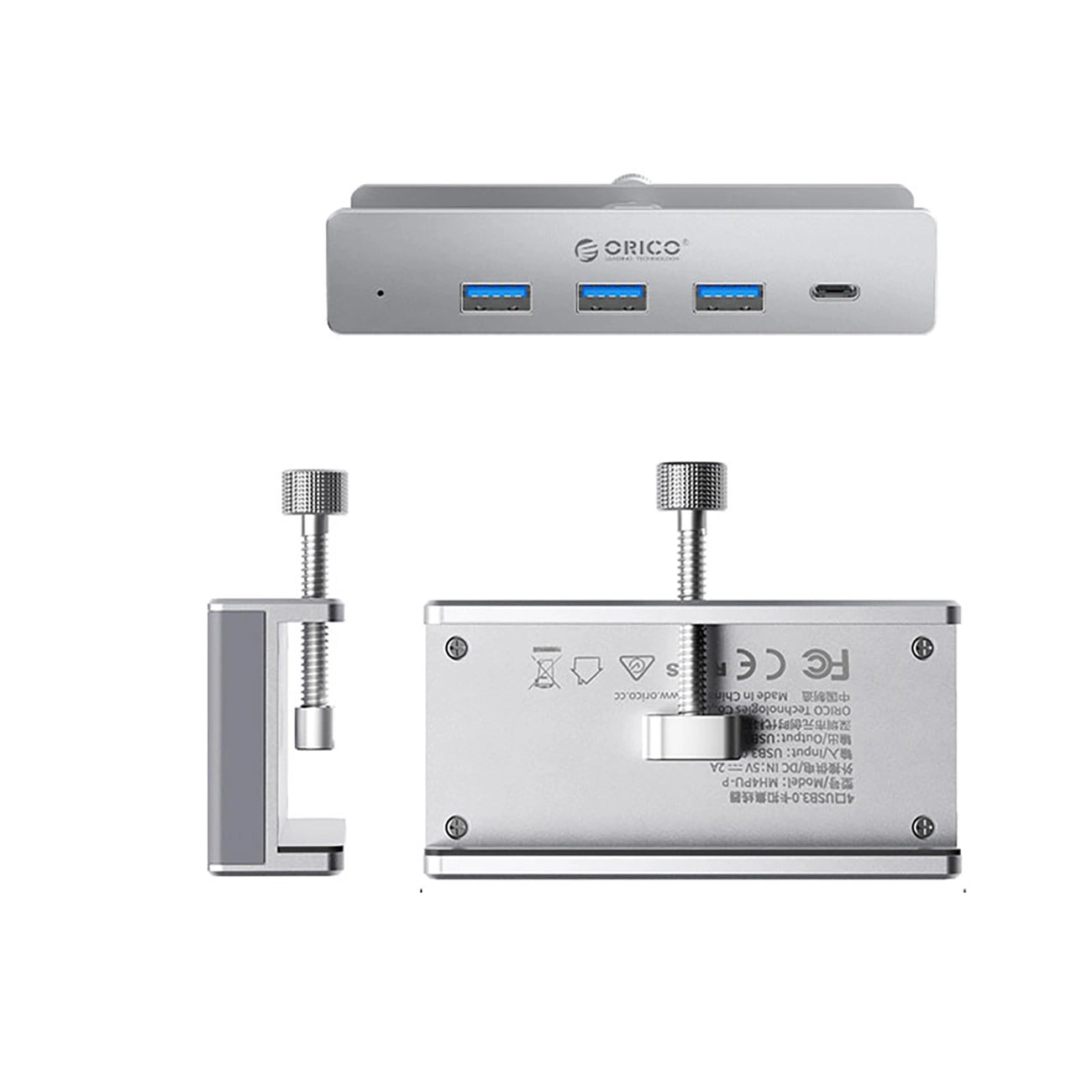 Orico MH4PC Hub Clamp-Mounted USB-C / 3x USB-A 3.0 + 1x USB-C 3.0 - Silver_1