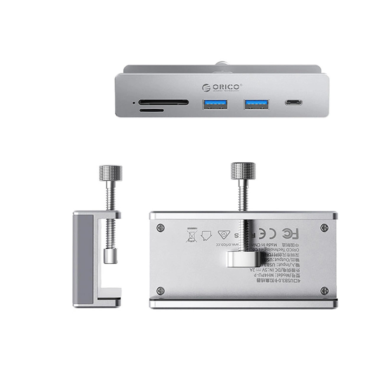 Orico MH5PC Hub Clamp-Mounted USB-C / 2x USB-A 3.2 + 1x USB-C 3.2 + 1x SD&amp;TF - Silver_1
