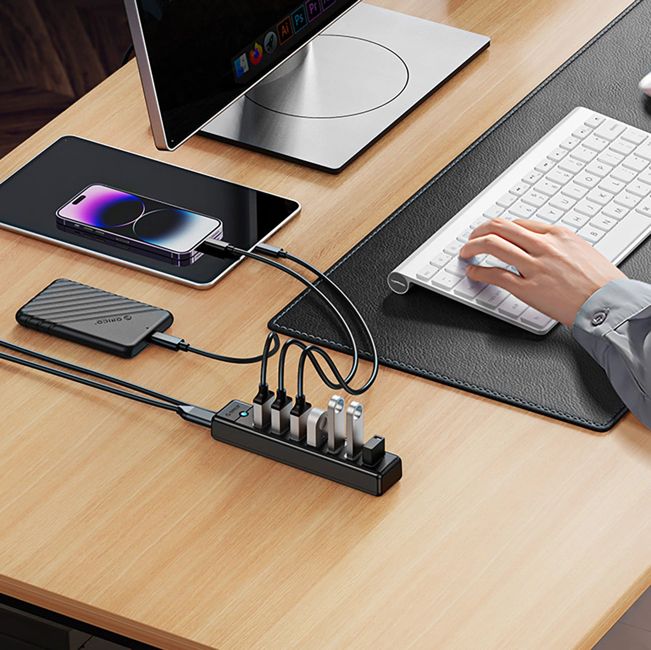 Orico PW7U-U3 hub 7x USB-A 3.0 + USB-C 5V/3A 1m - black_2