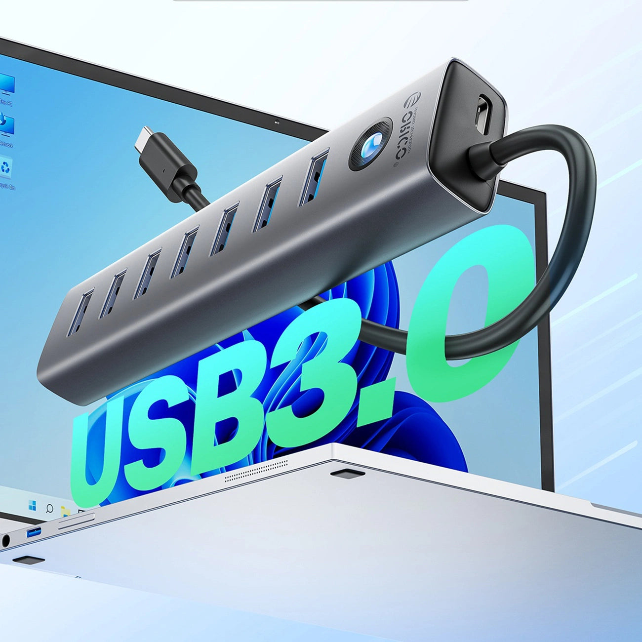 Orico CL7U-U3 hub 7x USB-A 3.0 + USB-C 5V/3A 1m - gray_2