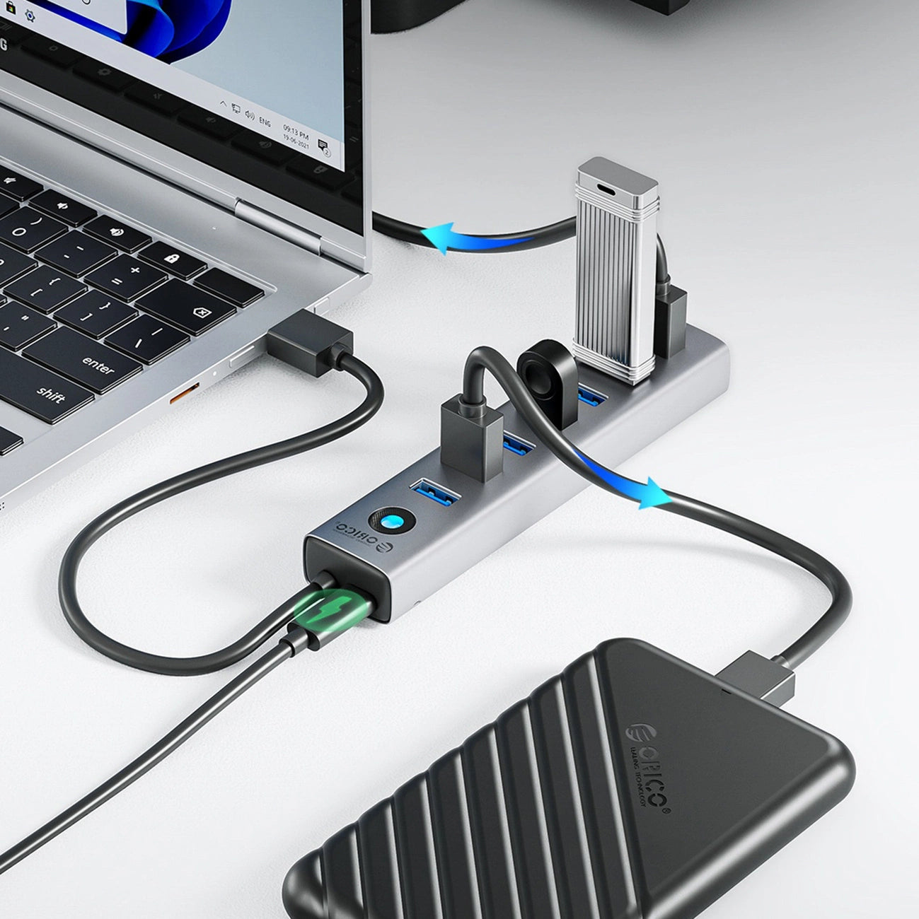 Orico CL7U-U3 hub 7x USB-A 3.0 + USB-C 5V/3A 1m - gray_3
