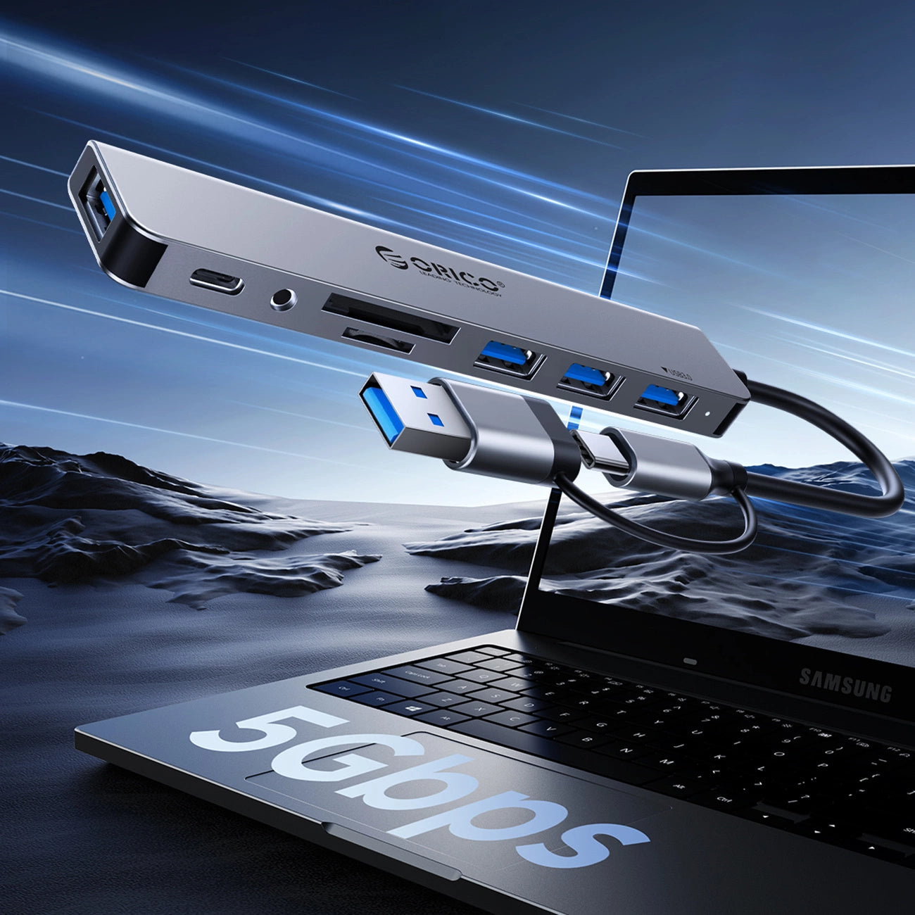 Orico YSB4-U2 USB-A/USB-C Hub Docking Station 2x USB-A 2.0 + 1x USB-A 3.0 + 1x USB-C 2.0 + 1x USB-C - Gray_4