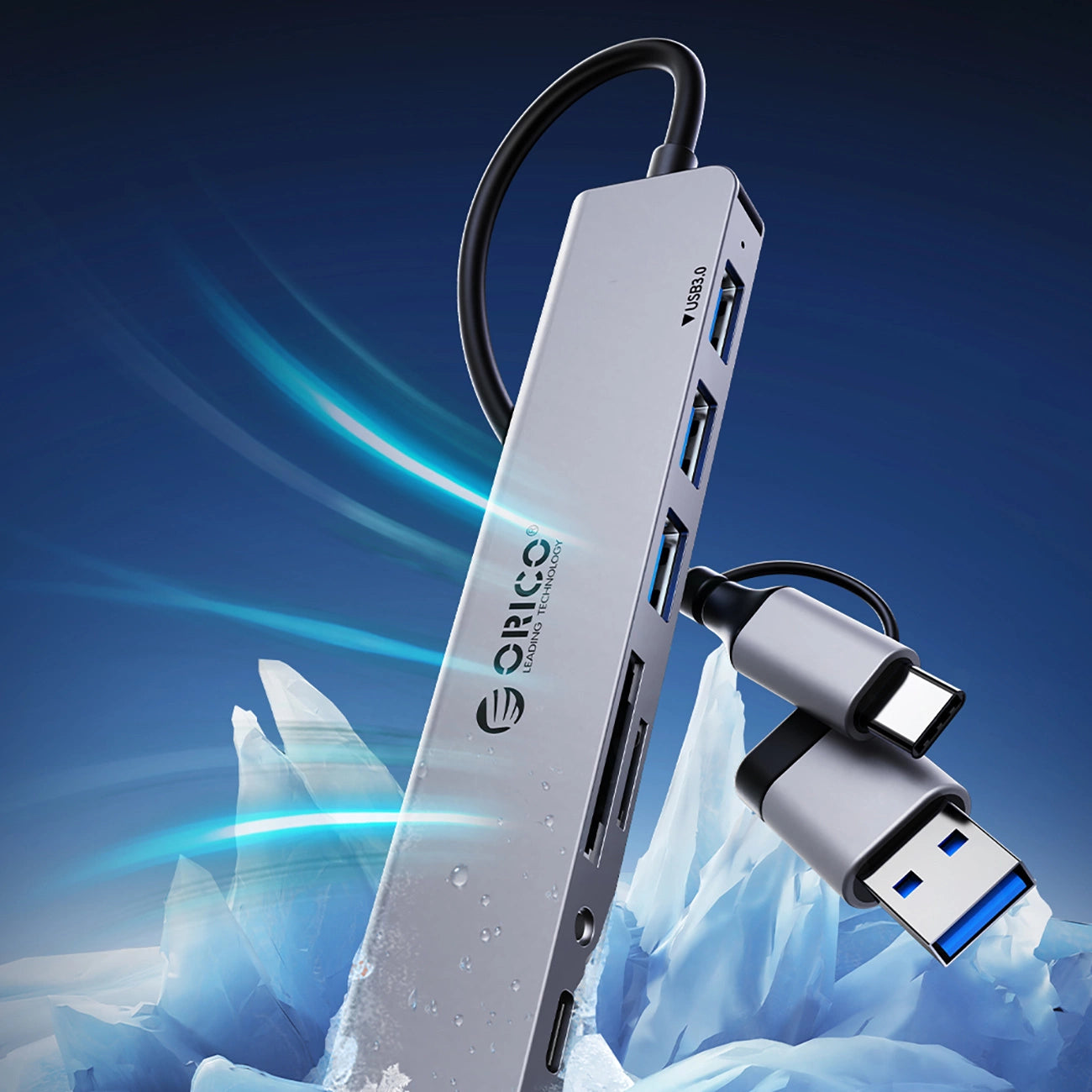 Orico YSB4-U2 USB-A/USB-C Hub Docking Station 2x USB-A 2.0 + 1x USB-A 3.0 + 1x USB-C 2.0 + 1x USB-C - Gray_5