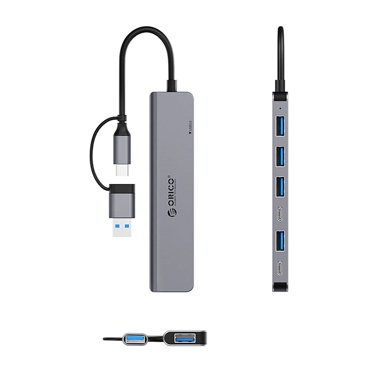 Orico YSA7-U3 USB-A/USB-C Hub Docking Station 4x USB-A 2.0 + 1x USB-A 3.0 + 2x USB-C 2.0 - Gray_1