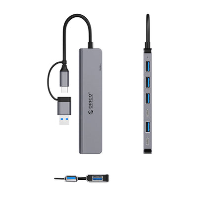 Orico YSA7-U3 USB-A/USB-C Hub Docking Station 4x USB-A 2.0 + 1x USB-A 3.0 + 2x USB-C 2.0 - Gray_1