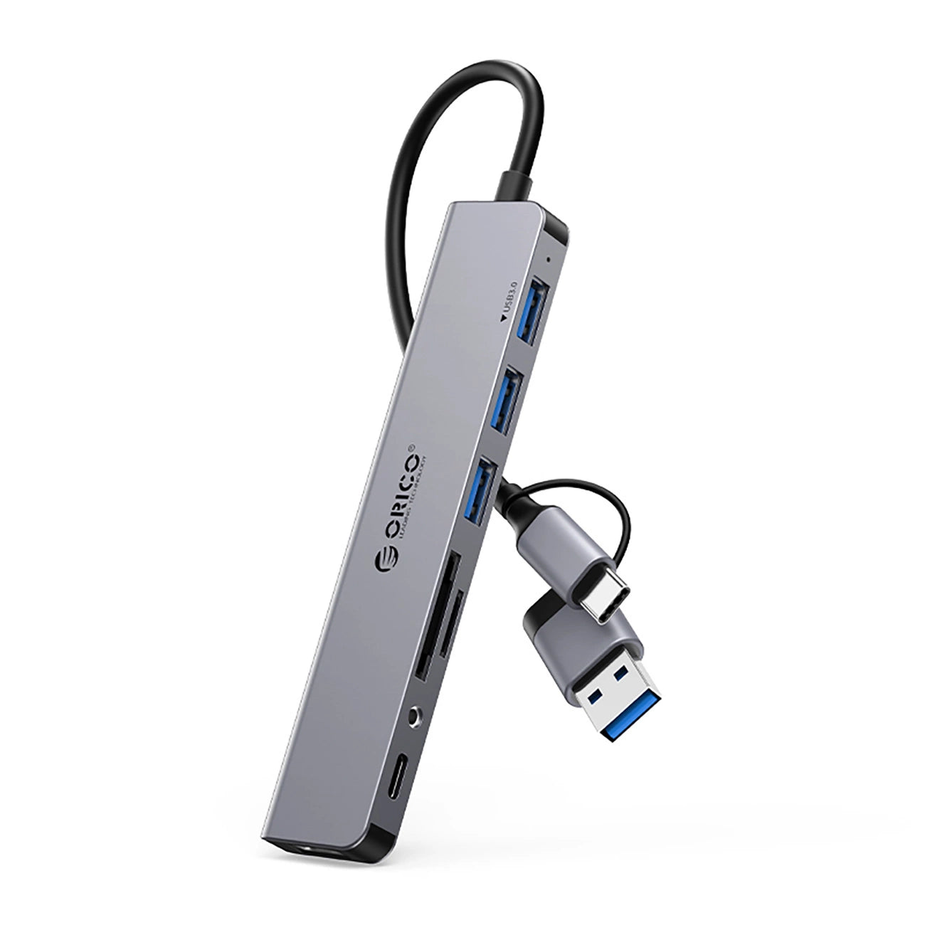 Orico YSA8-U3 USB-A/USB-C Hub Docking Station 3x USB-A 2.0 + 1x USB-A 3.0 + 1x USB-C 2.0 + 1x 3.5mm Audio + 2x TF&amp;SD - Gray_0