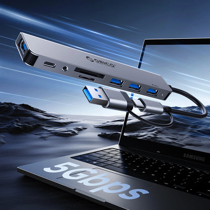 Orico YSA8-U3 USB-A/USB-C Hub Docking Station 3x USB-A 2.0 + 1x USB-A 3.0 + 1x USB-C 2.0 + 1x 3.5mm Audio + 2x TF&amp;SD - Gray_4