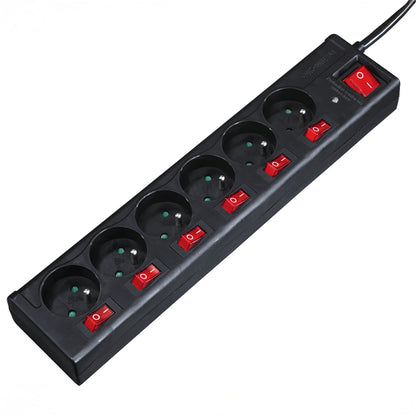 Hama 6-socket surge protector strip 1.4m with switches - black_0