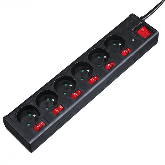 Hama 6-socket surge protector strip 1.4m with switches - black_0