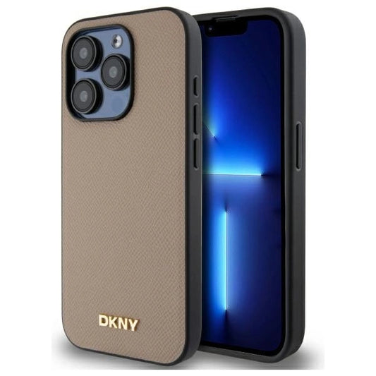 Etui DKNY Grained Metal Logo MagSafe na iPhone 15 Pro - beżowe_0