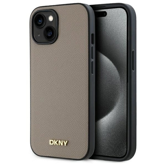 Etui DKNY Grained Metal Logo MagSafe na iPhone 15 - beżowe_0