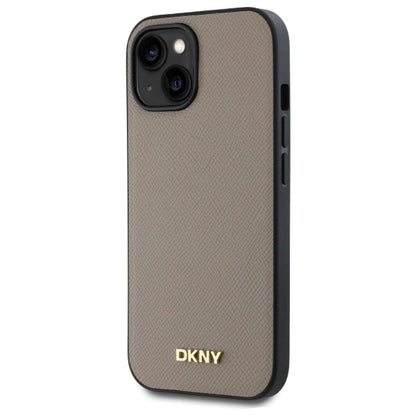 Etui DKNY Grained Metal Logo MagSafe na iPhone 15 - beżowe_1