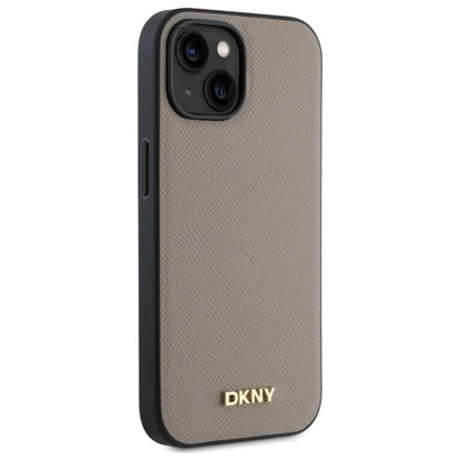 Etui DKNY Grained Metal Logo MagSafe na iPhone 15 - beżowe_3