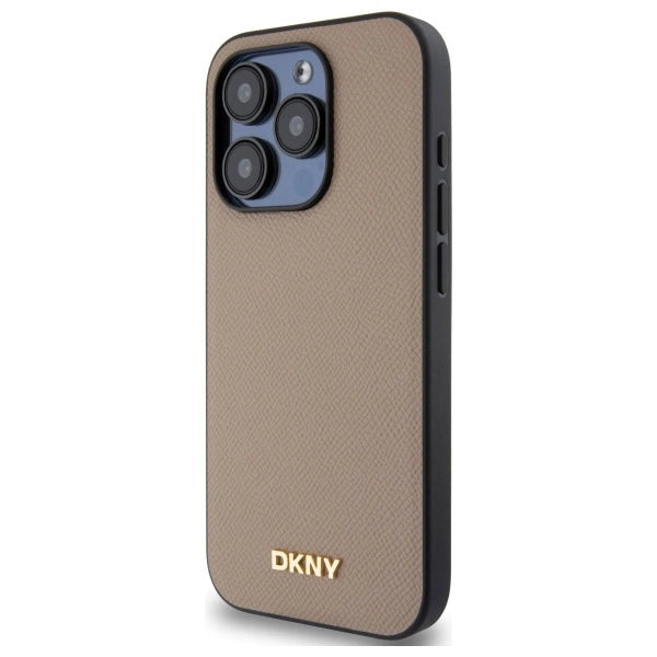 Etui DKNY Grained Metal Logo MagSafe na iPhone 15 Pro Max - beżowe_1