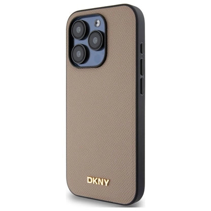Etui DKNY Grained Metal Logo MagSafe na iPhone 15 Pro Max - beżowe_1