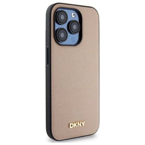 Etui DKNY Grained Metal Logo MagSafe na iPhone 15 Pro Max - beżowe_3