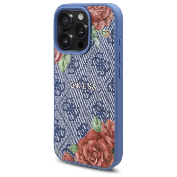 Etui Guess 4G Flowers Print MagSafe na iPhone 16 Pro - niebieskie_1