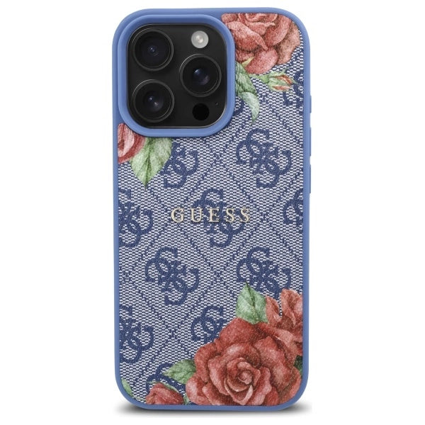 Etui Guess 4G Flowers Print MagSafe na iPhone 16 Pro - niebieskie_2