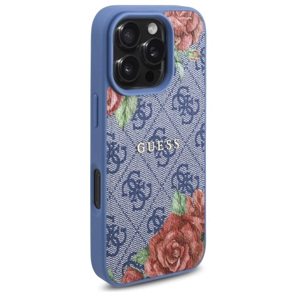 Etui Guess 4G Flowers Print MagSafe na iPhone 16 Pro Max - niebieskie_3