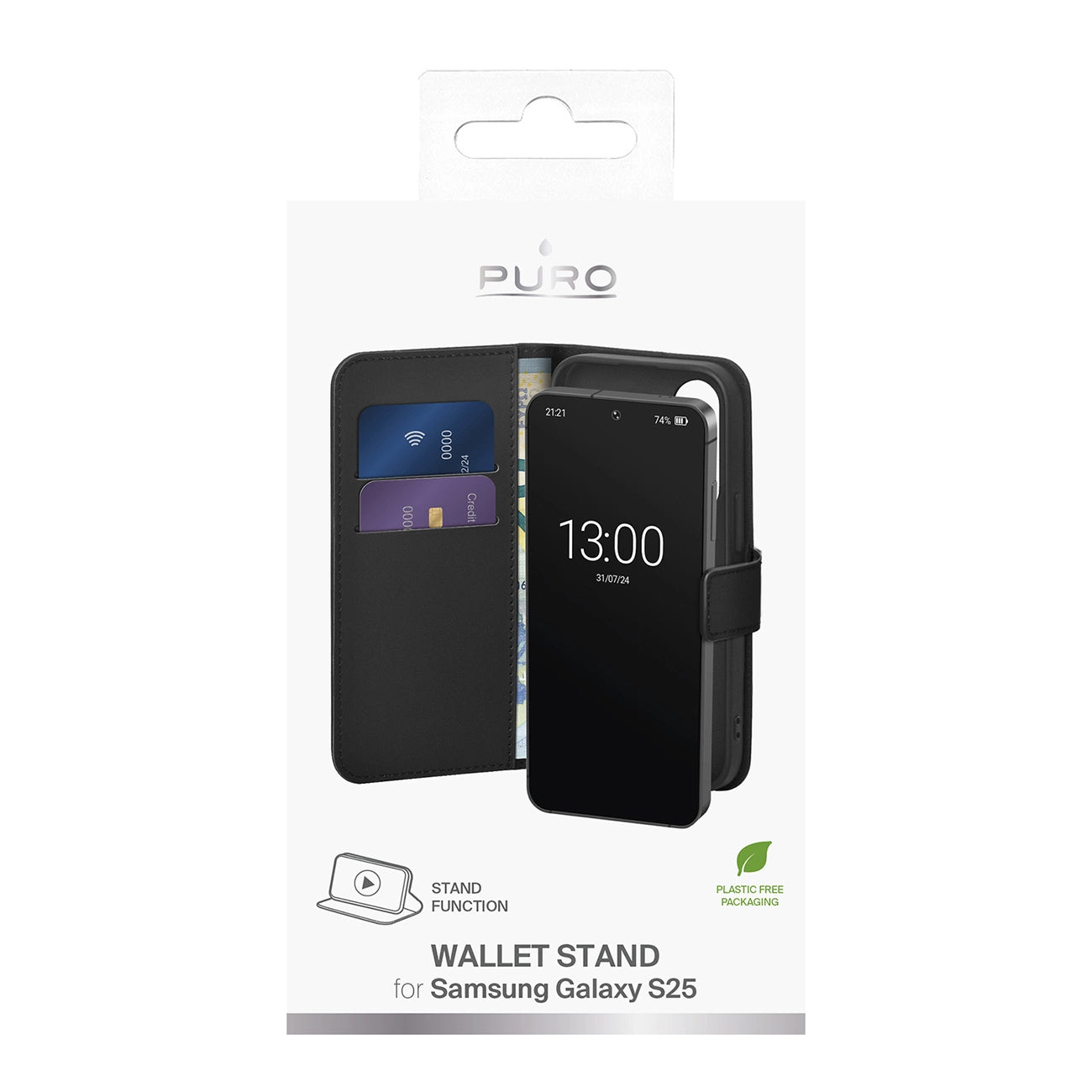 Puro Booklet Case with Flip and Wallet for Samsung Galaxy S25 - Black_3