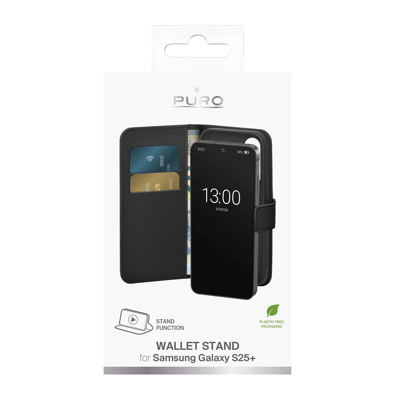 Puro Booklet Case with Flip and Wallet for Samsung Galaxy S25+ - Black_2