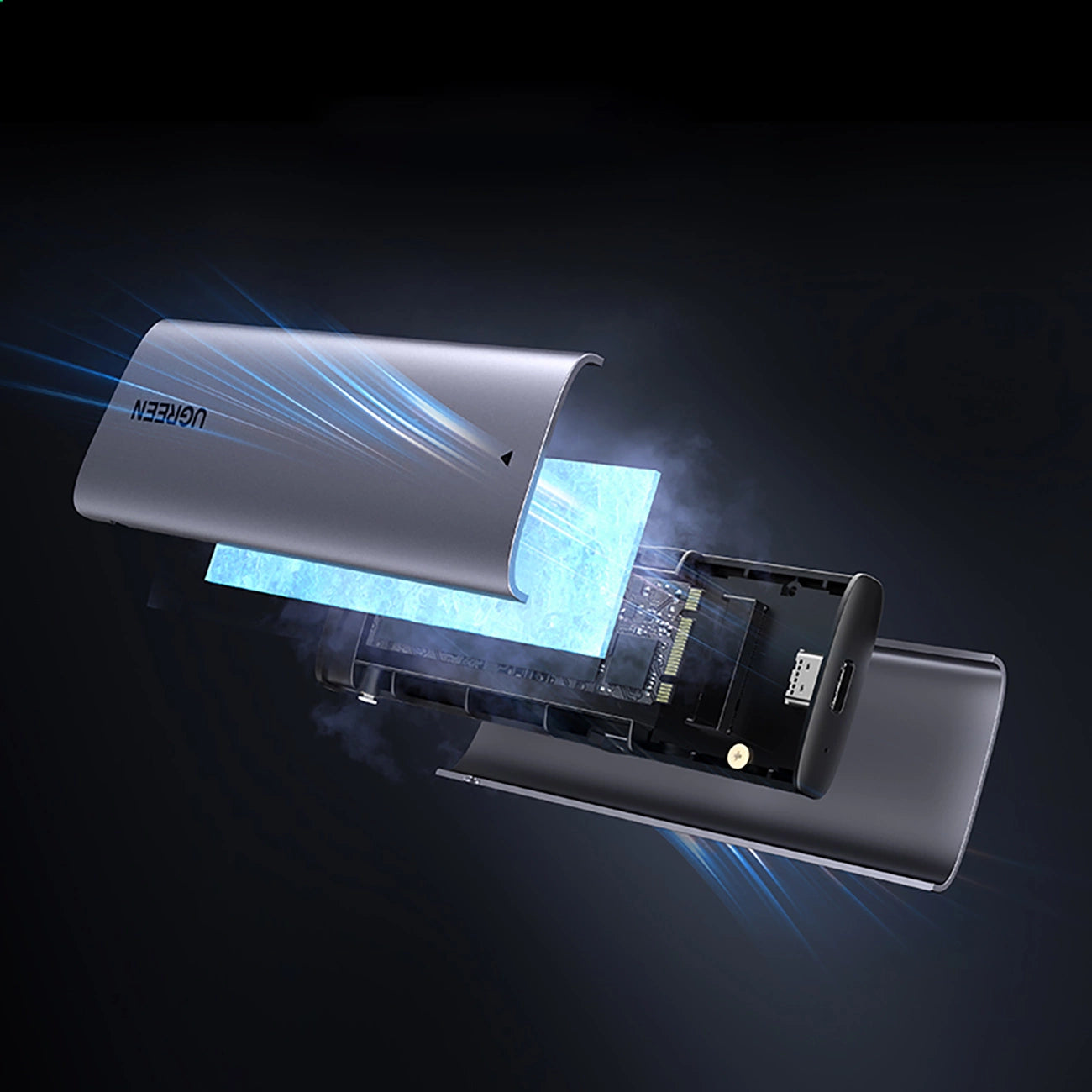 Ugreen CM767 M.2 NVMe/SATA SSD Disk Case - Silver_8