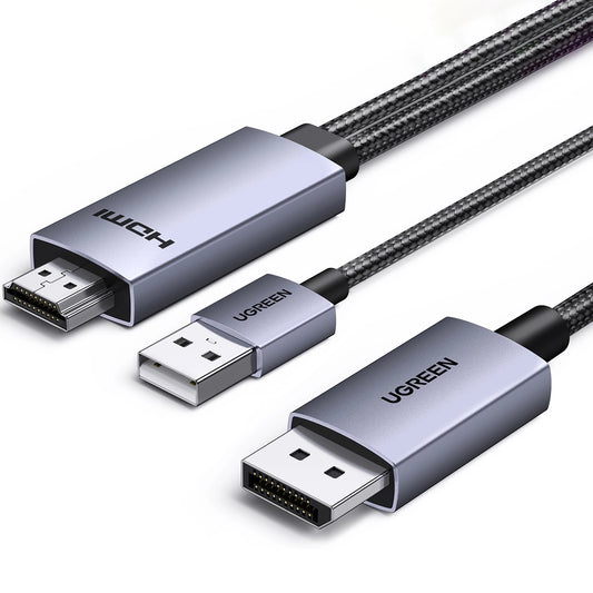 Ugreen HD169 HDMI to DisplayPort Directional Cable, 4K@60Hz, 2m - Gray_0