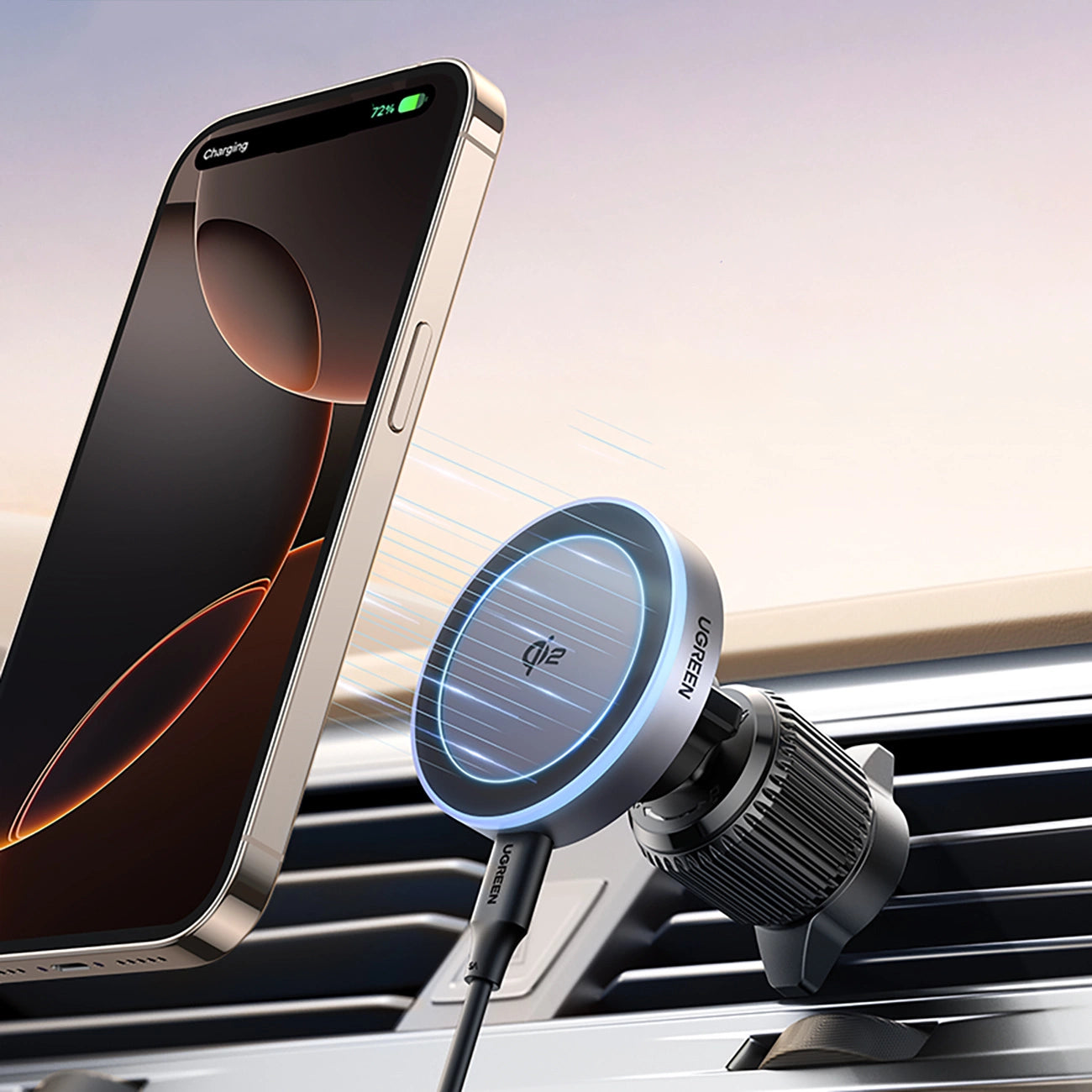 Ugreen W708 Wireless Charger Holder with MagSafe, Qi2, for Air Vent - Black_1