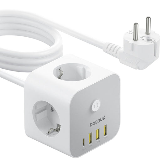 Baseus PowerCombo 7 in 1 Power Strip Cube, 3 AC + 3 x USB-A + 1 x USB-C 20W 1.5 m - white_0