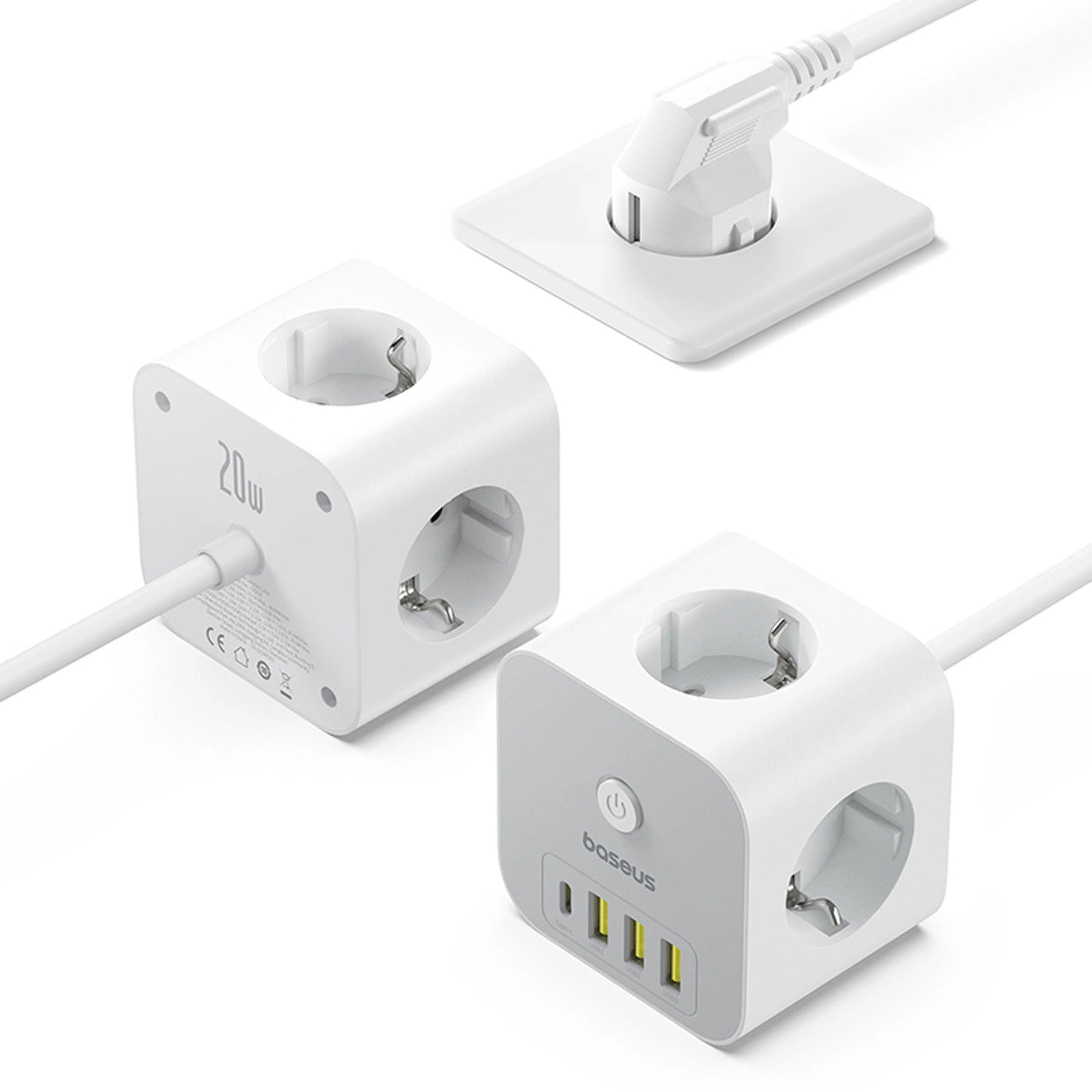 Baseus PowerCombo 7 in 1 Power Strip Cube, 3 AC + 3 x USB-A + 1 x USB-C 20W 1.5 m - white_2