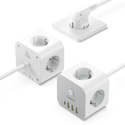 Baseus PowerCombo 7 in 1 Power Strip Cube, 3 AC + 3 x USB-A + 1 x USB-C 20W 1.5 m - white_2
